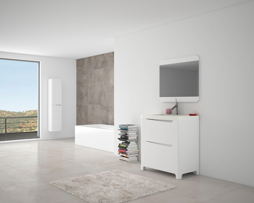 Code 2 Drawers Bathroom Vanity and Mirror, White, 24"