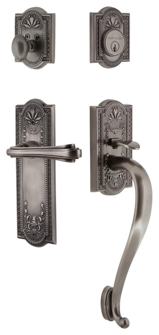 Meadows Plate S Grip Entry Set Fleur Lever, Antique Pewter, 2-3/8", Left