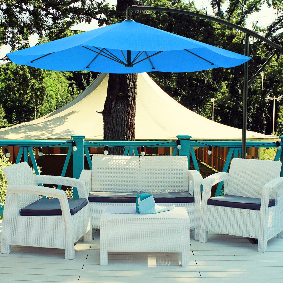 Pure Garden Offset 10'' Aluminum Hanging Patio Umbrella, Brilliant Blue