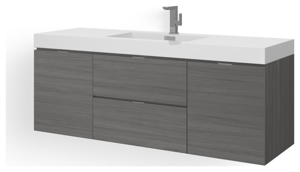 Boutique Bath Vanity, Vulcan Ash Gray, 60", Single Sink, Wall Mount