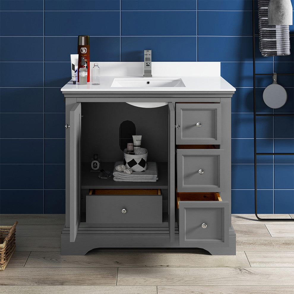Fresca Windsor 36" Gray Textured Cabinet With Top and Sink