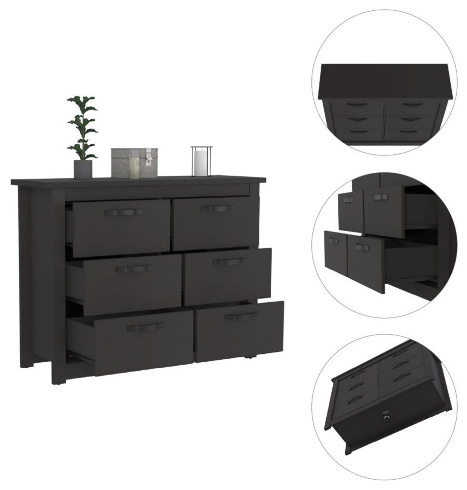 Galena Six Drawer Double Dresser, Black