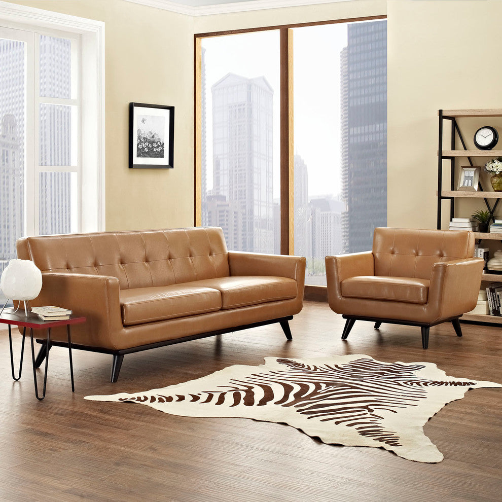 Modern Urban Contemporary 2-Piece Set Leather Living Room Set, Tan Leather