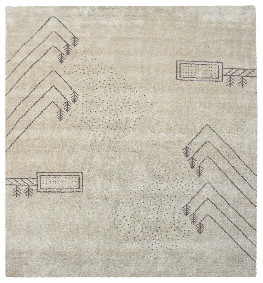 HAND KNOTTED LOOM SILK ECO-FRIENDLY AREA RUGS -6'x6',Square,Cream,Contemporary