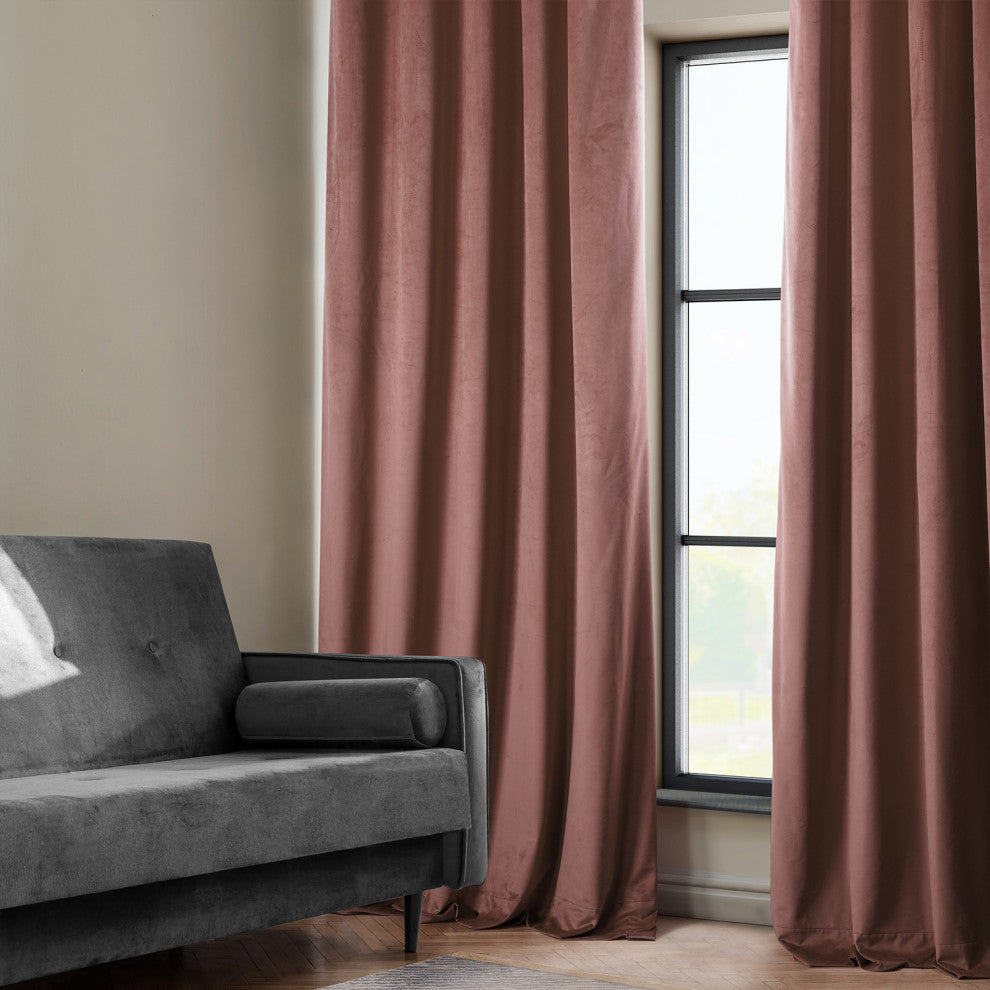 Heritage Plush Velvet Curtain Single Panel, Wild Rose, 50"x96"