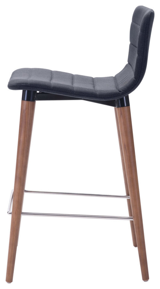 Counter Stool Chair, Set of 2, Fabric, Wood, Gray, Brown, Mid Century Cafe