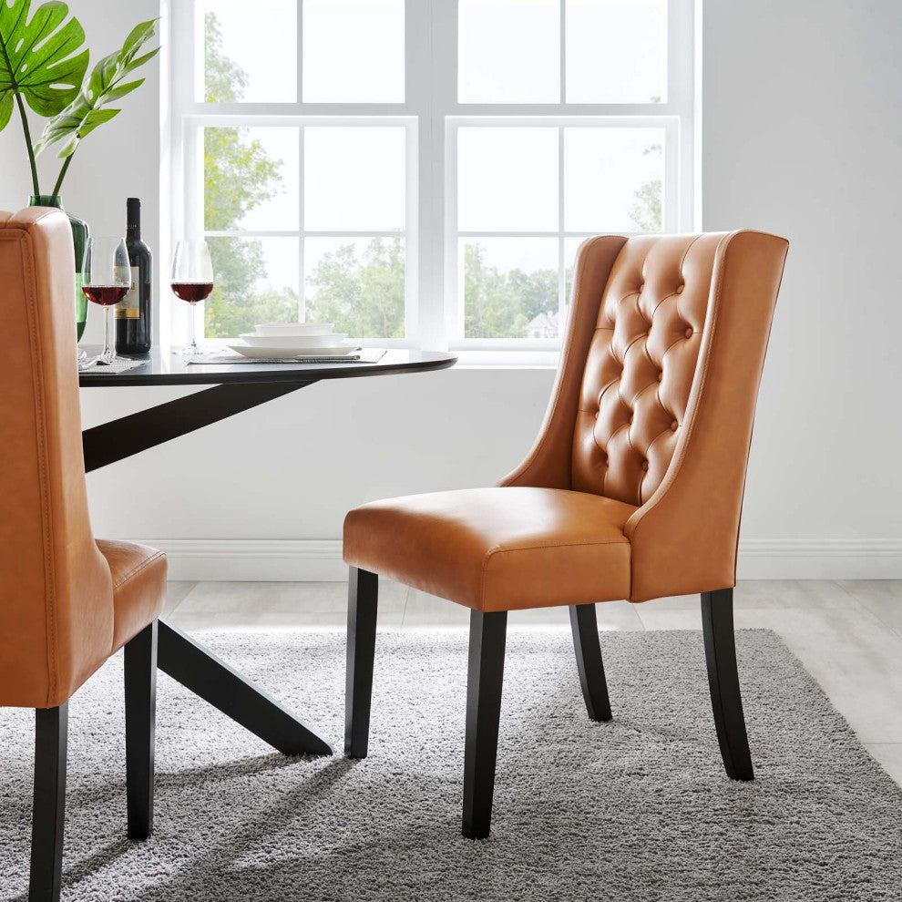 Baronet Button Tufted Vegan Leather Dining Chair, Tan