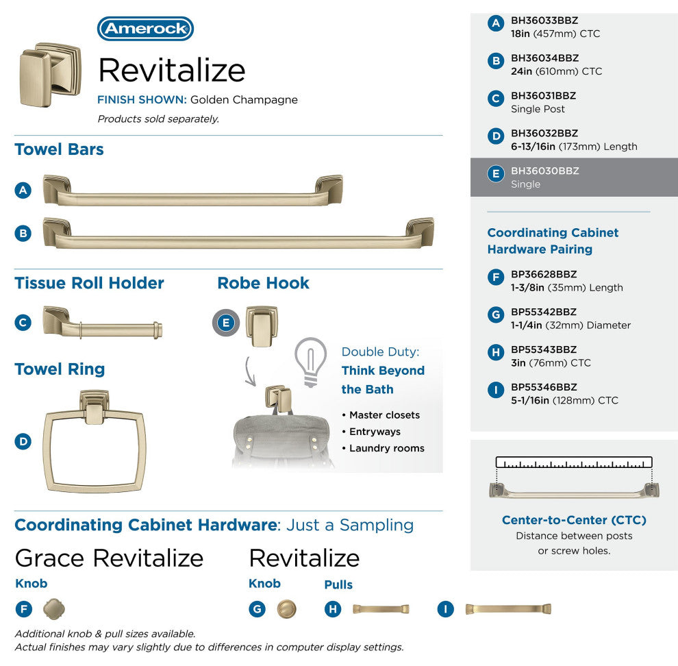 Revitalize Traditional Single Robe Hook, Golden Champagne
