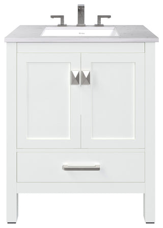 Eviva Aberdeen 30"W White Bath Vanity, White Carrara Quartz Countertop