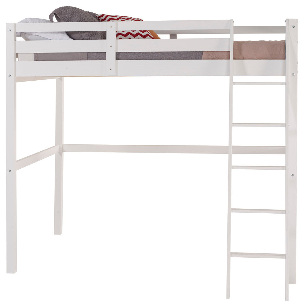Concord Twin Size High Loft Bed with Desk, White, No Desk