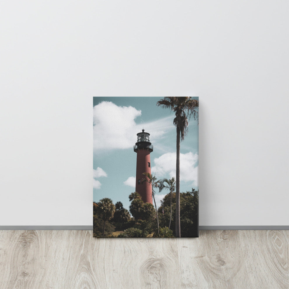 Jupiter Lighthouse Colorized Coastal Landscape Canvas Wall Art Print, 12" X 16"