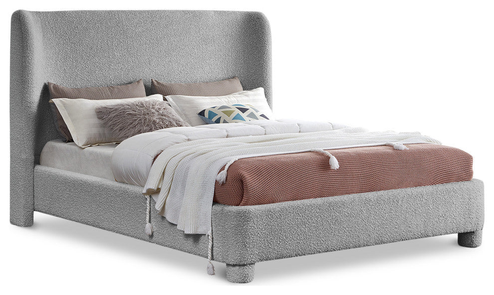 Penny Bed, Gray, Queen, Boucle Fabric