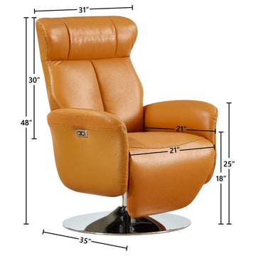 Phoenix Top Grain Leather Ergonomic 2-Motor Recliner, Tan/Silver
