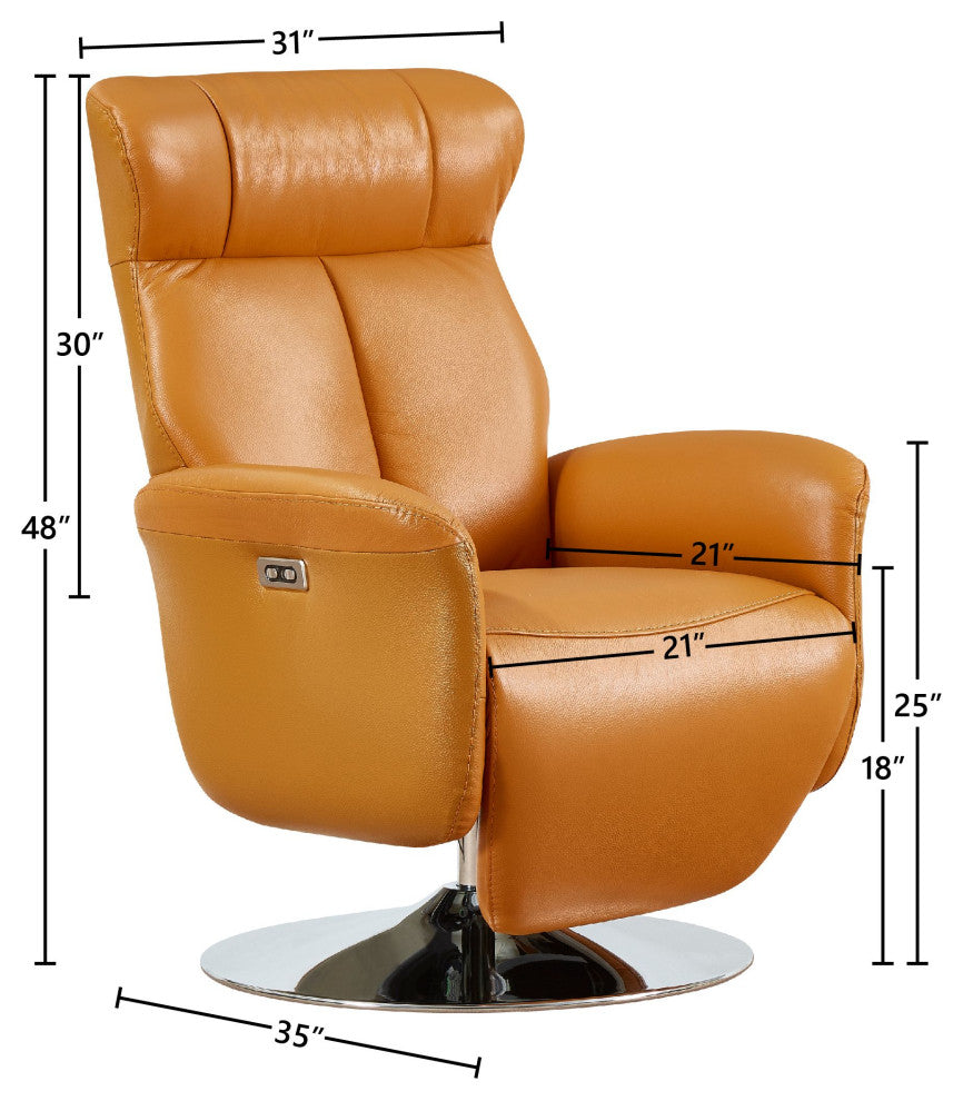 Phoenix Top Grain Leather Ergonomic 2-Motor Recliner, Tan/Silver