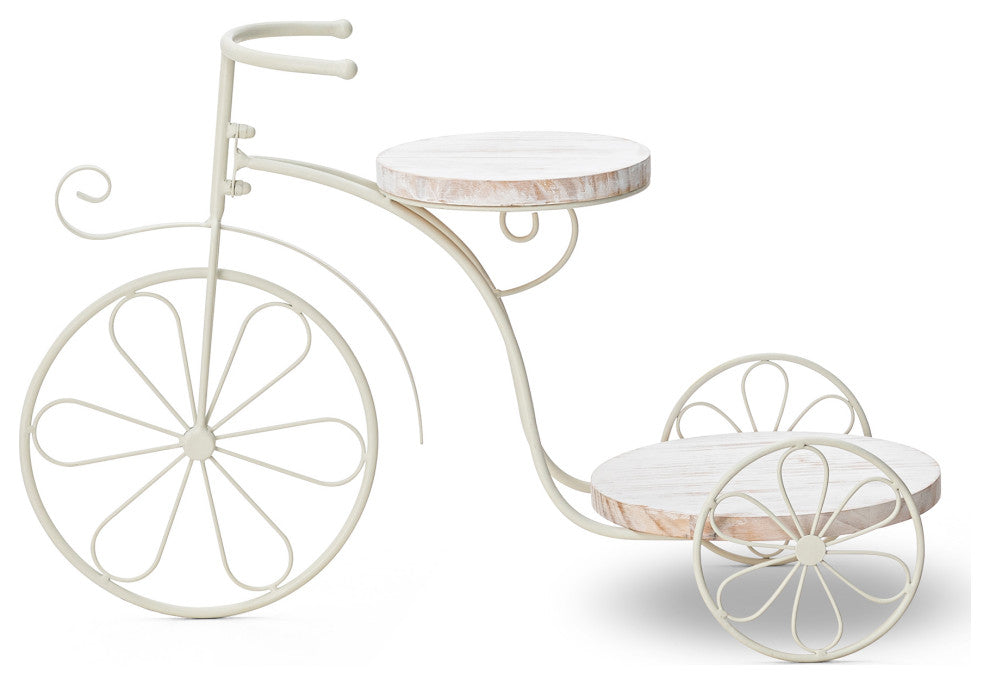 24"L Metal Tricycle Planter Stand, White