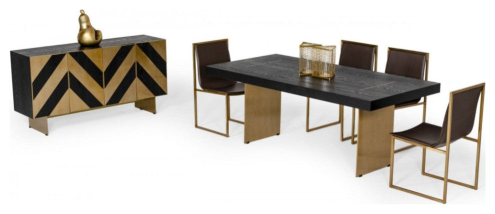 Modrest Perret Glam Black Ash and Brushed Brass Modern Buffet
