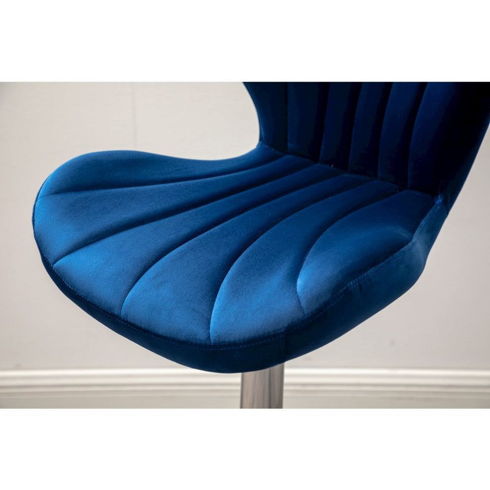Ellston Upholstered Adjustable Swivel Barstools in Blue, Set of 2