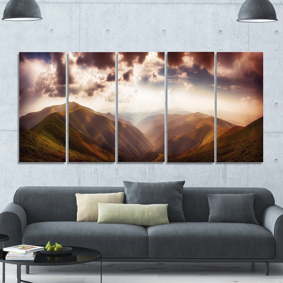 Polonina Borzava Panorama, Landscape Canvas Art Print, 60"x28", 5 Panels
