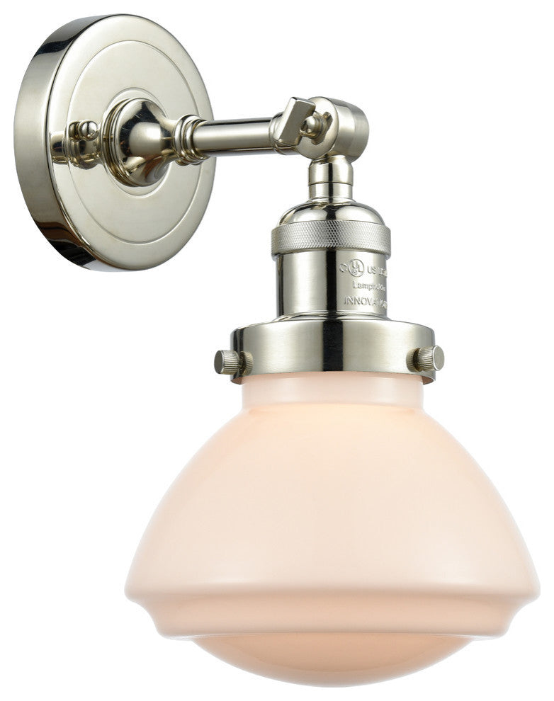 Olean 1-Light Sconce, Polished Nickel, Matte White