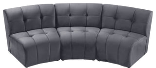 Limitless Velvet Upholstered 3-Piece Modular Sectional, Gray