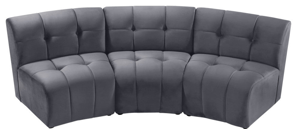 Limitless Velvet Upholstered 3-Piece Modular Sectional, Gray