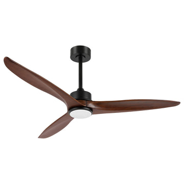 52" Solid Wood 3-Blade LED Ceiling Fan With Remote Control and Light Kit, Black/Walnut