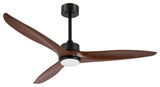52" Solid Wood 3-Blade LED Ceiling Fan with Remote Control and Light Kit, Black/Walnut