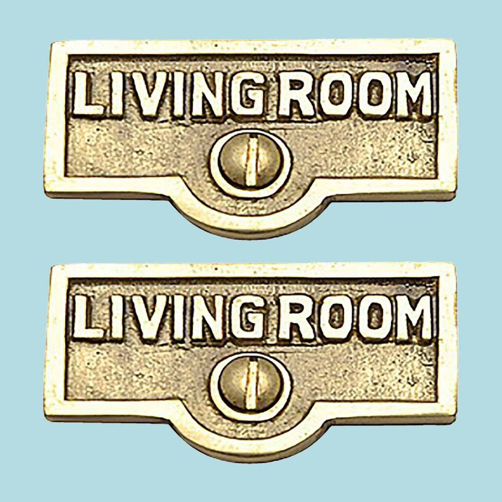 2 Switch Plate Tags LIVING ROOM Name Signs Labels  Brass |