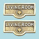 2 Switch Plate Tags LIVING ROOM Name Signs Labels  Brass |
