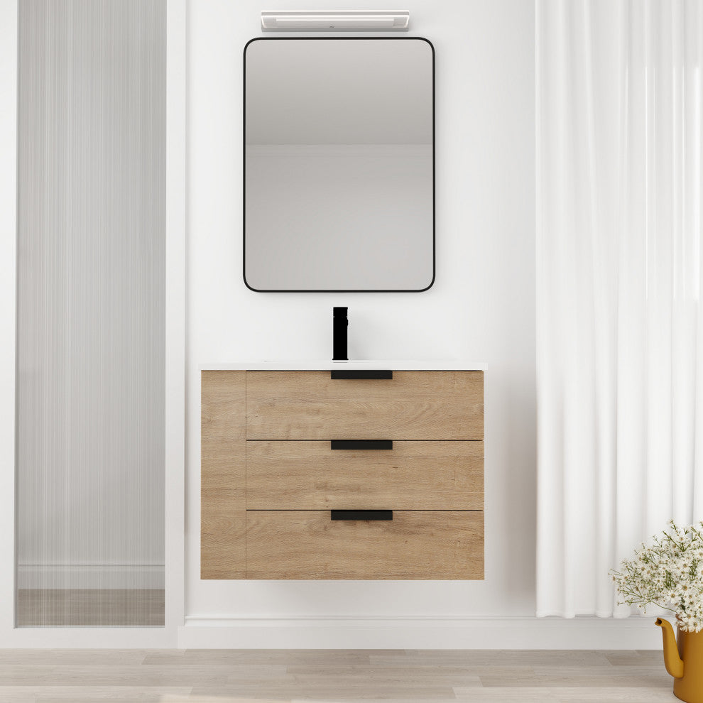 30 Inch Plywood Wall-Mounted Bathroom Vanity With Drawer and Adjustable Shelf