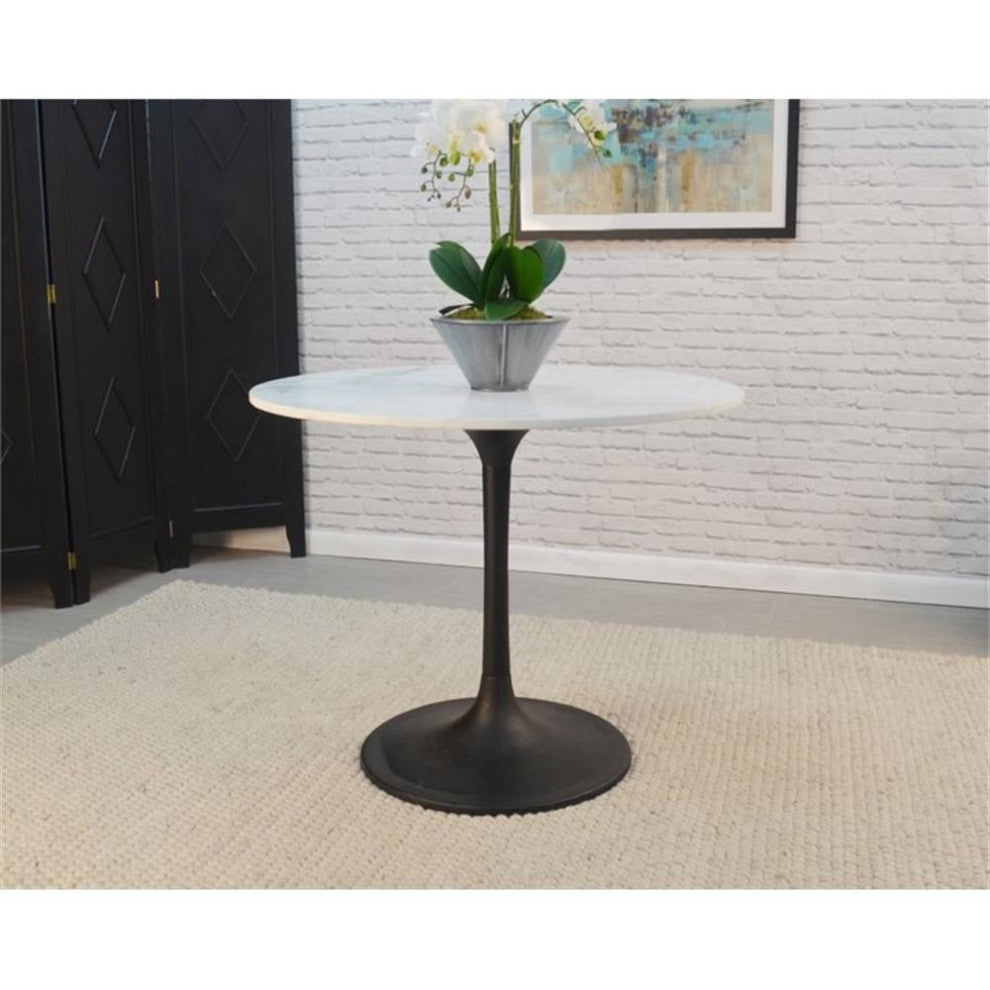 Carolina Classics Enzo 40" Round Marble Top Dining Table White Top/Black Base