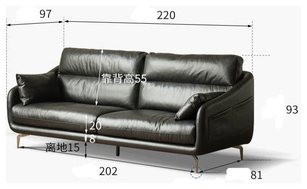Leather Classic Sofa, Brown Yellow 4-Seater Sofa 110.2x38.2x36.6"