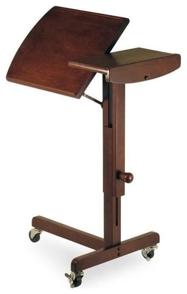 Pemberly Row Adjustable Solid Wood Mobile Lap Table Cart in Antique Walnut