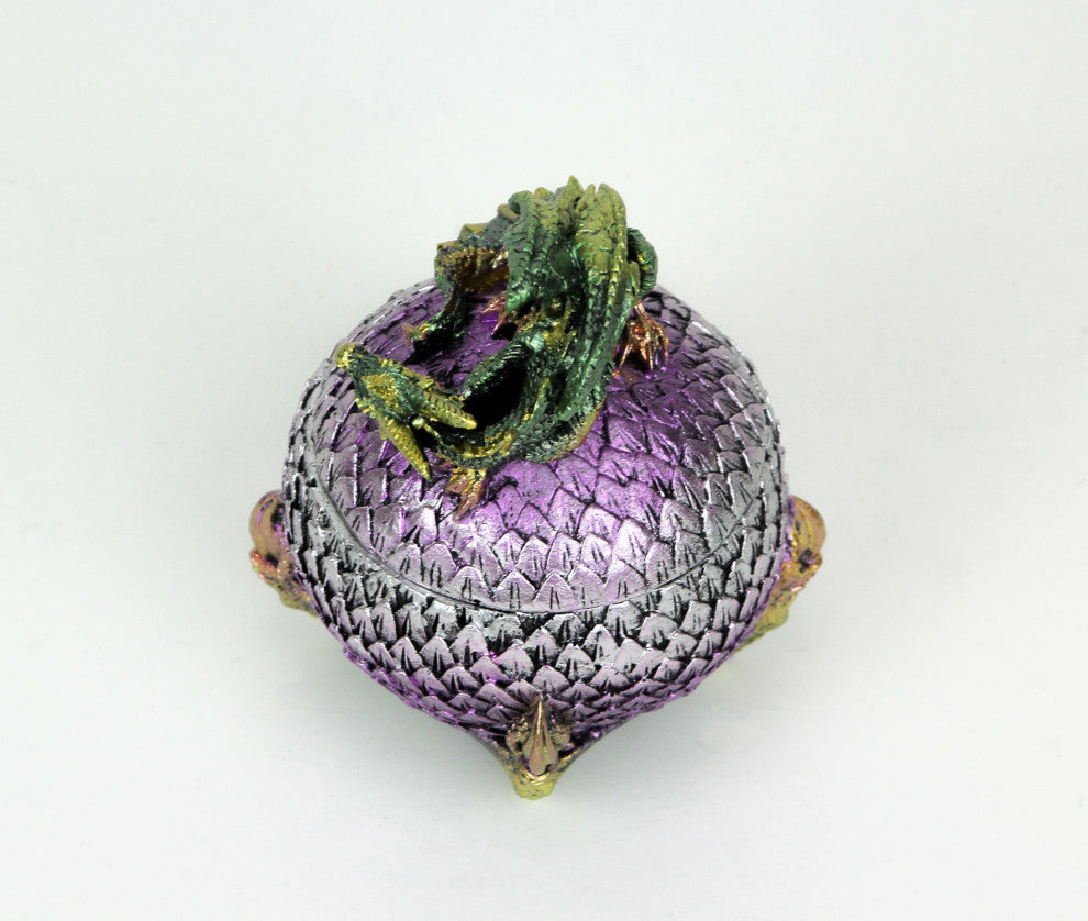 Hand Painted Green and Purple Sleeping Dragon On Egg Lidded Trinket Box