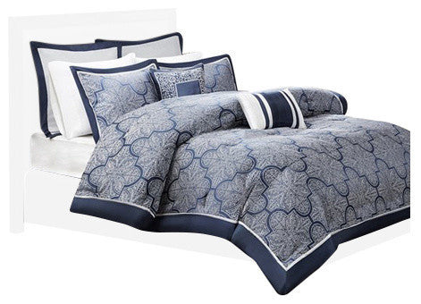 Madison Park Medina 8 Piece Jacquard Comforter Set in Navy