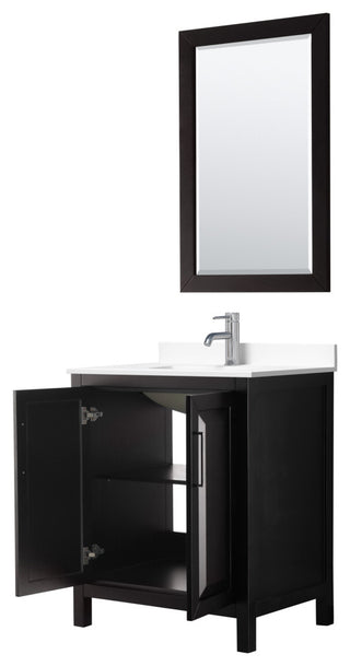 30, Single Vanity, Dark Espresso, White Marble Top, SQ Sink, 24, Mirror