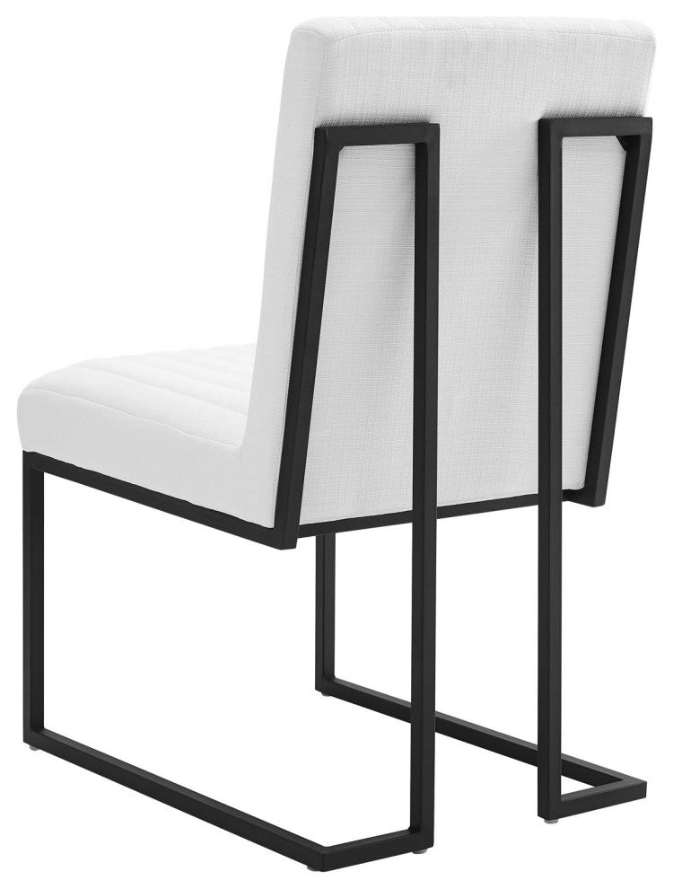 Tufted Side Dining Chair, Set of 2, Fabric, Metal, White, Cafe Bistro Restaurant