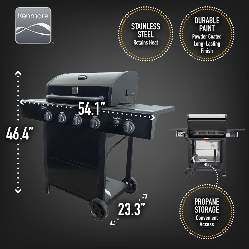 Kenmore 4 Burner with Side Burner Open Cart Gas Grill