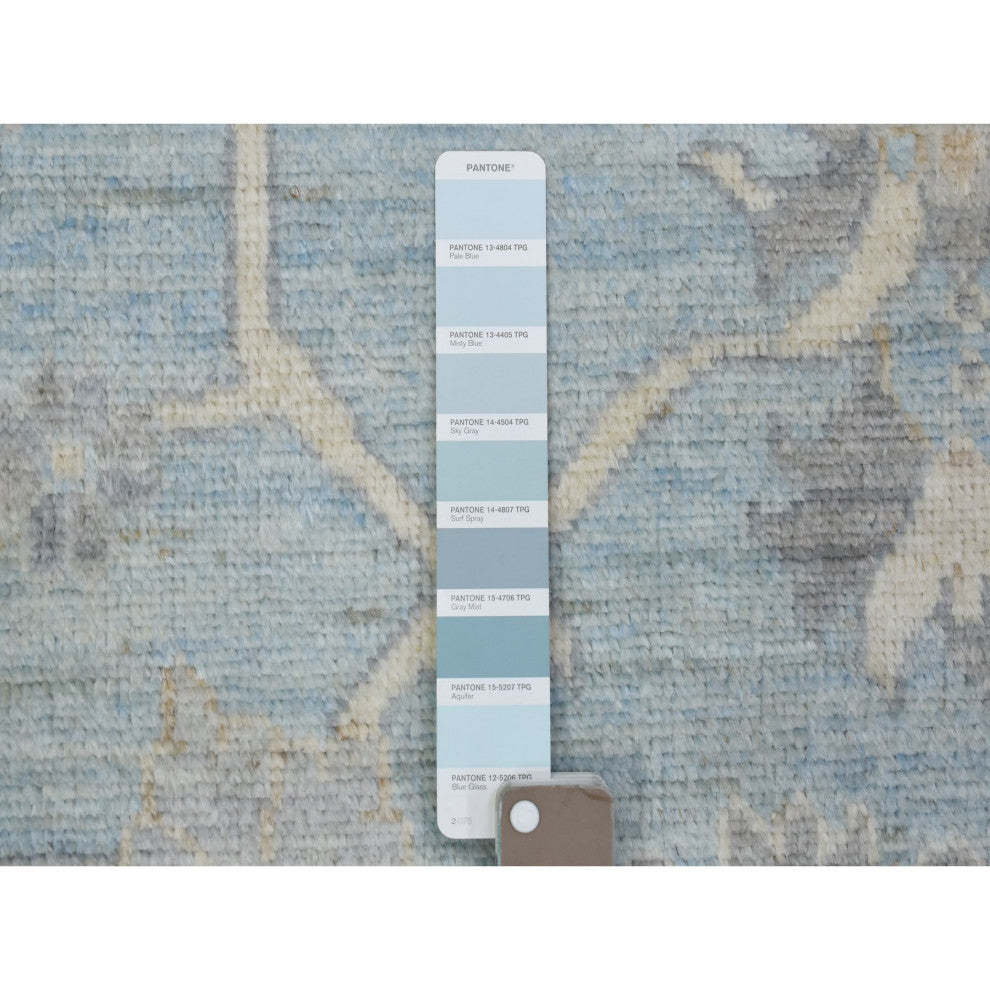 Blue Wool Hand Knotted Afghan Oushak All Over Design Oriental Rug, 9'1"x11'10"