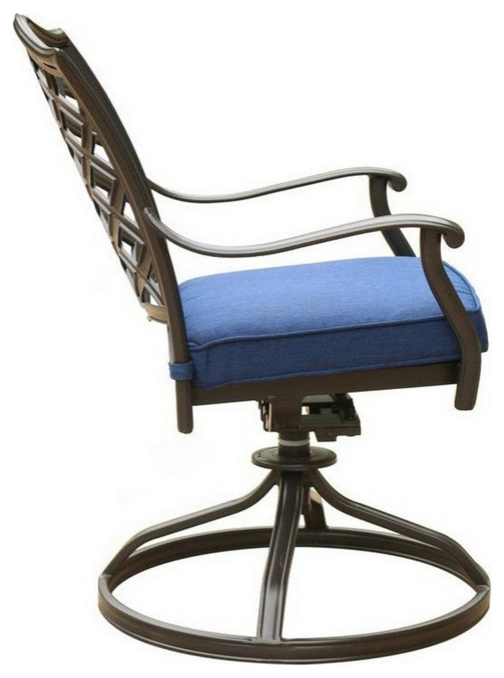 Benzara BM284153 Modern Patio Dining Swivel Chair With Cushion, Set of 2, Blue