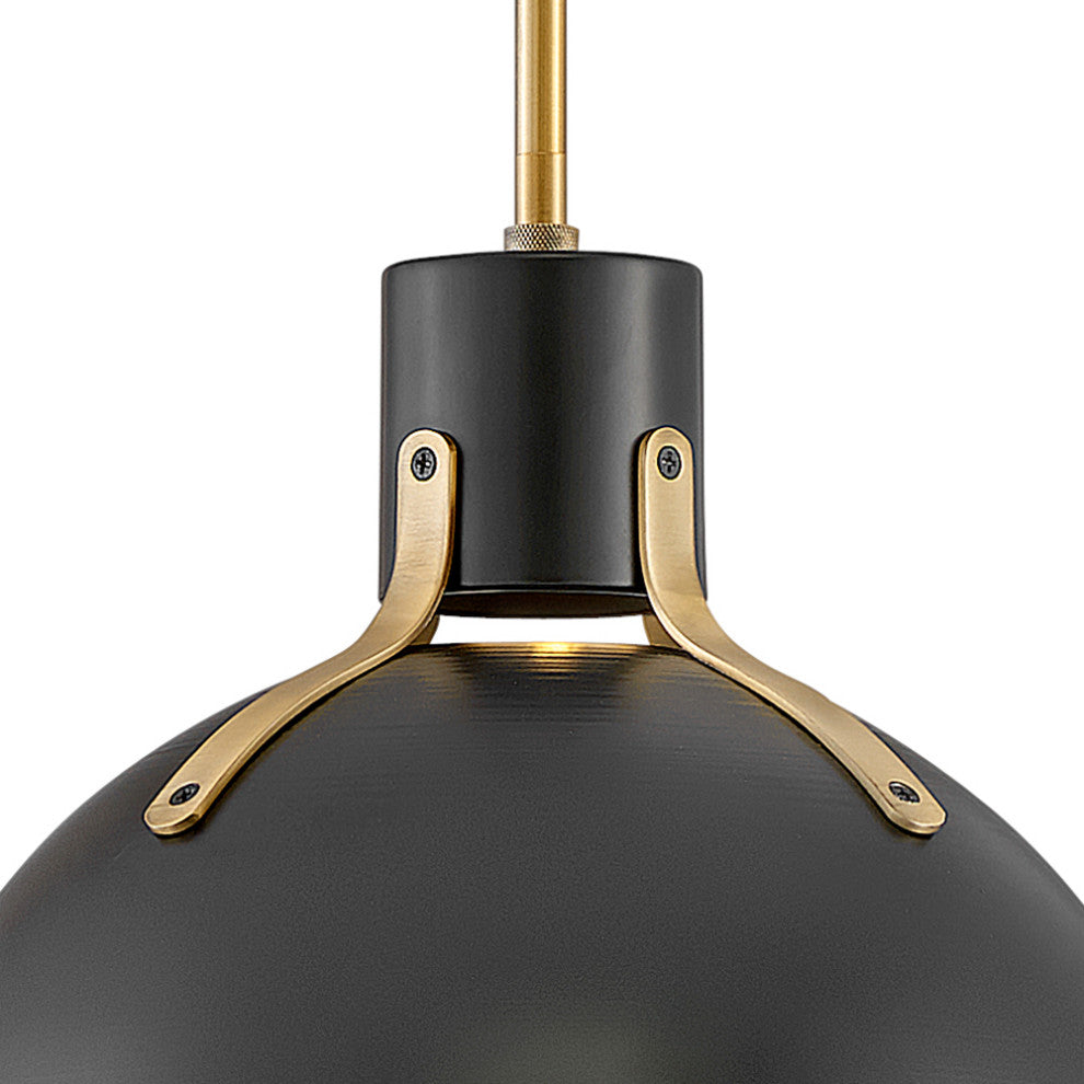 Hinkley Argo 14" Small LED Pendant Light, Lacquered Brass + Satin Black shade
