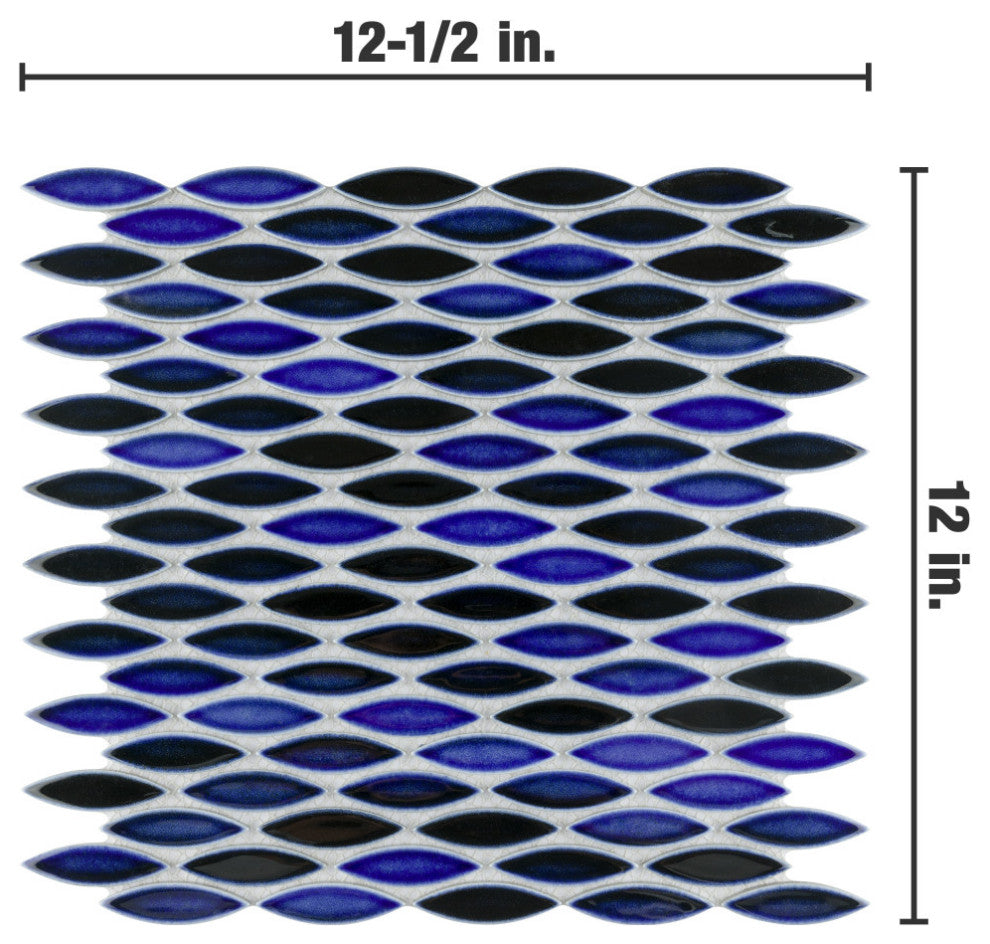 Pescado Glossy Ceramic Mosaic Floor and Wall Tile, Glossy Azul