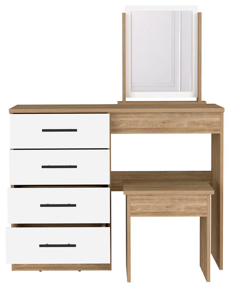 DEPOT E-SHOP Rose Makeup Dressing Table, White/Pine