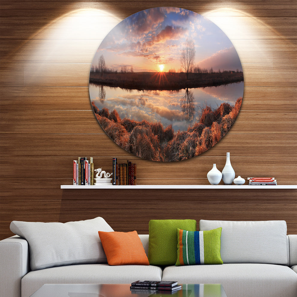 Sunrise Above Spring River, Landscape Photo Round Wall Art, 23"