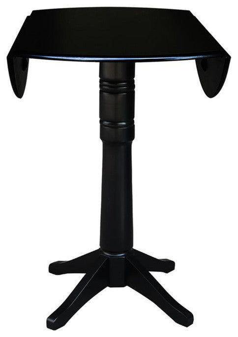 Tall Dining Table, Carved Pedestal Base & Dual Drop Leaf Top, Black