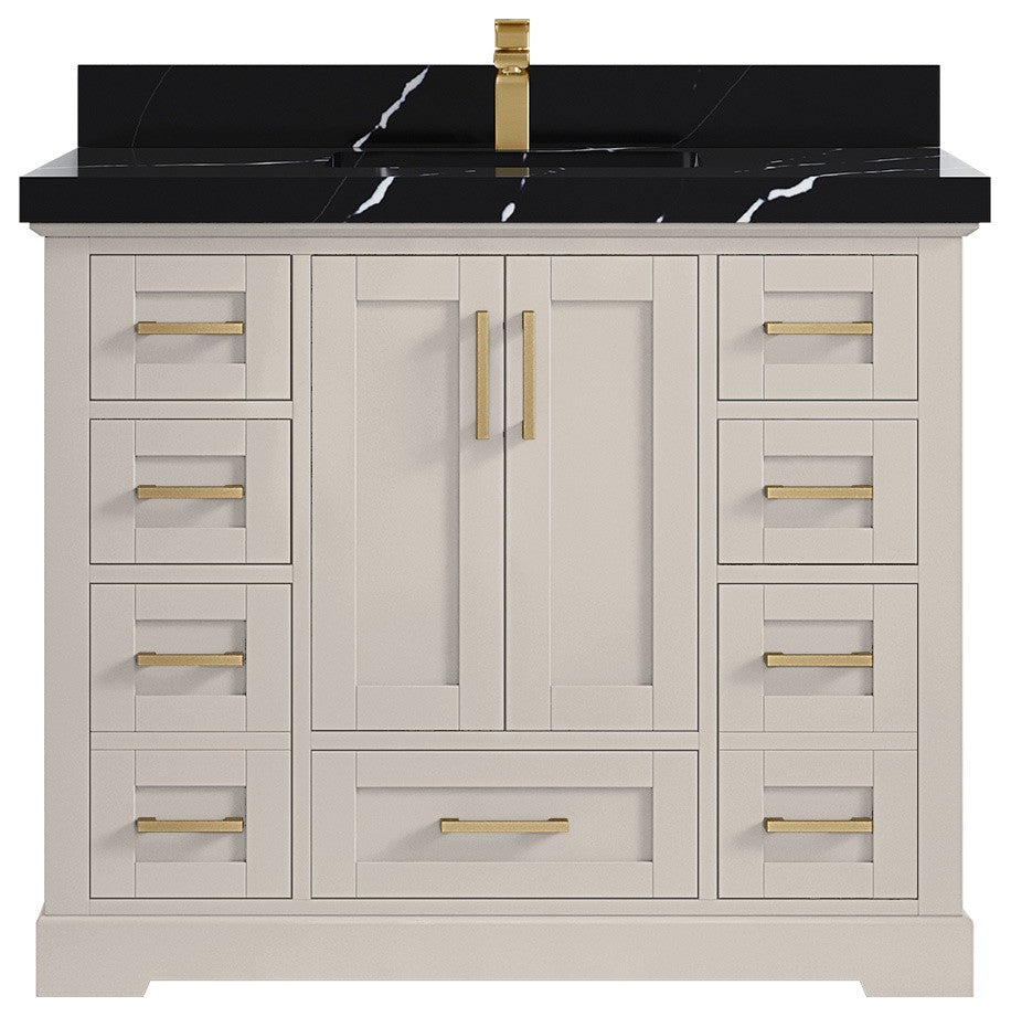 Boston 42" Single Sink Bath Vanity in Fine Grain 2" Calacatta Black