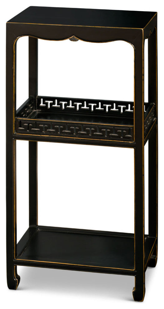 31.75 Inch Distressed Black Elmwood Chinese Peking Pedestal