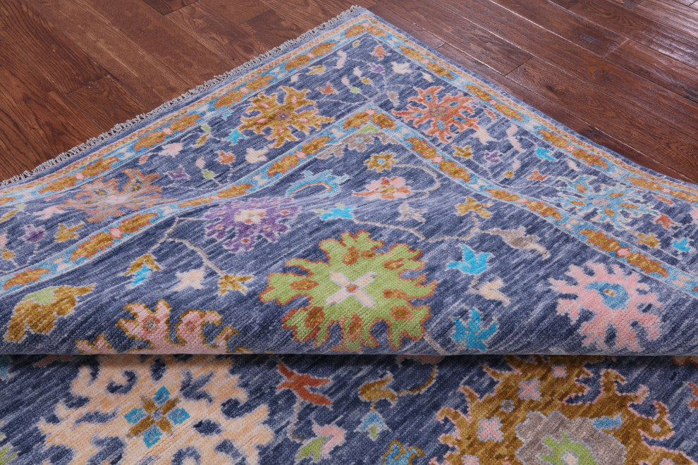 8' Square Hand-Knotted Turkish Oushak Wool Rug - Q15668