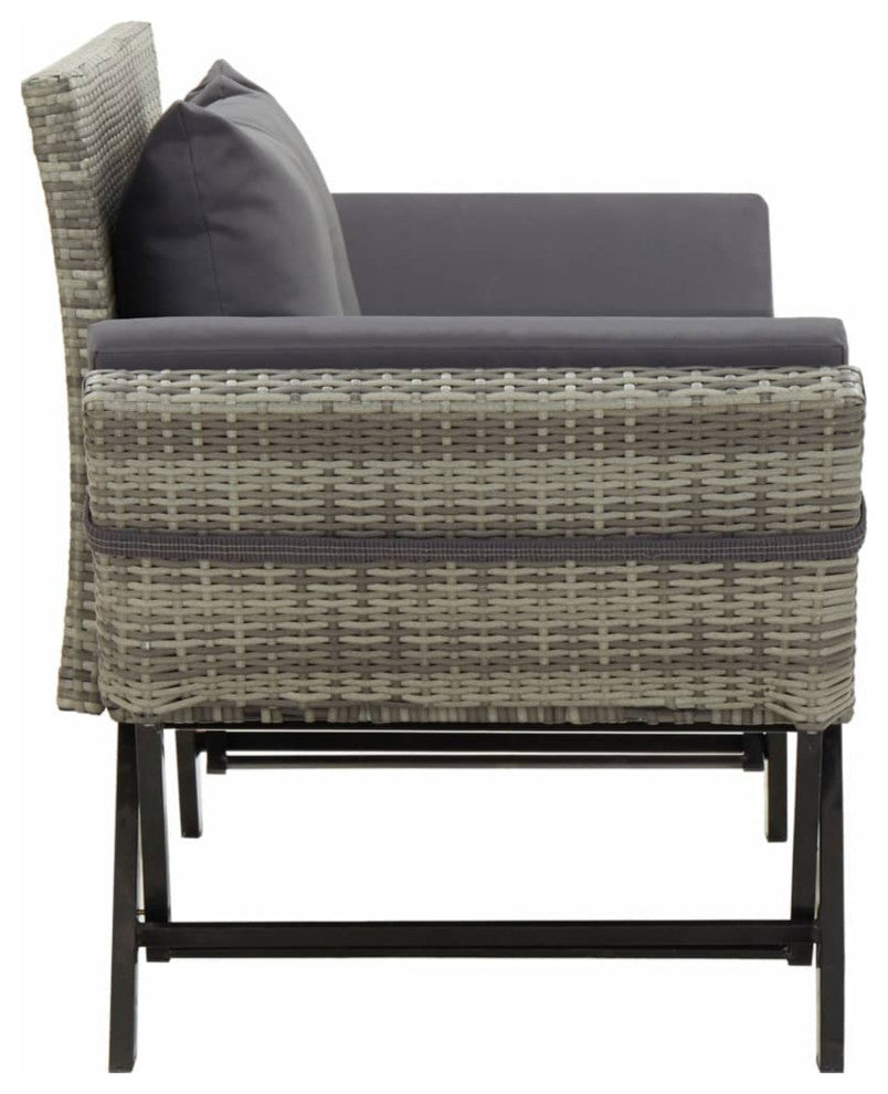 vidaXL Garden Bench With Cushions 69.3" Gray Poly Rattan