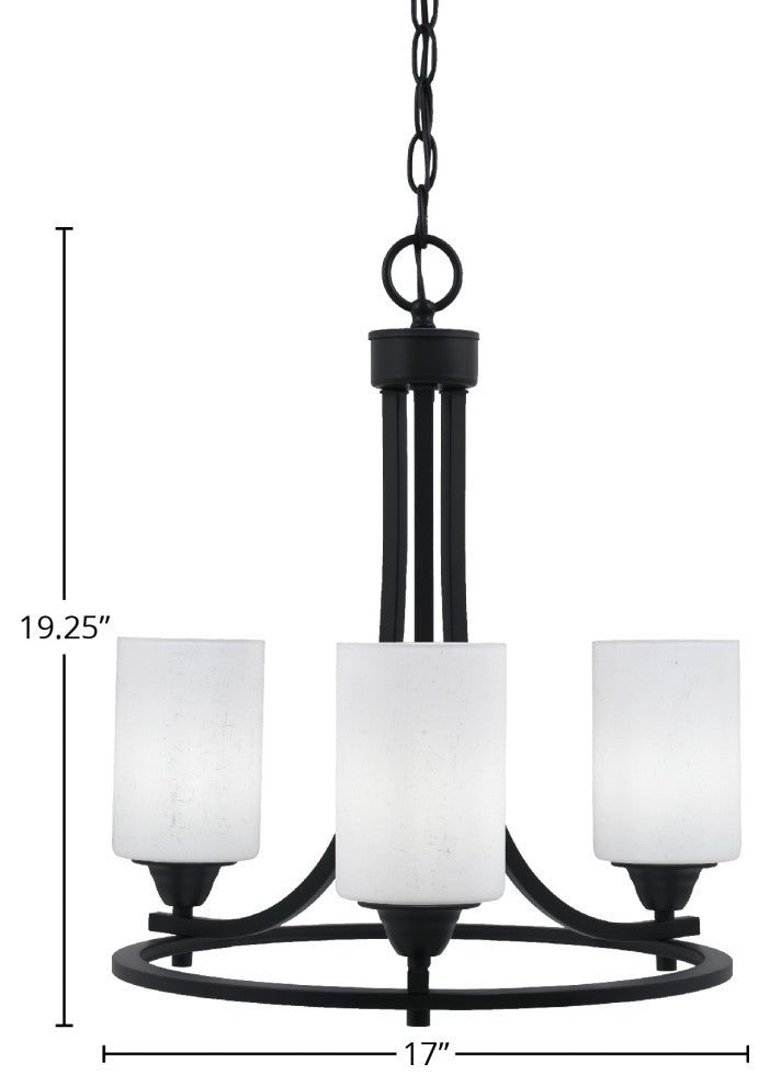 Paramount 3-Light Chandelier, Matte Black, 4" White Muslin Glass